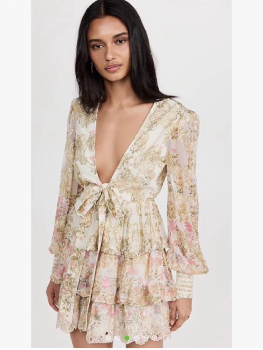 Hemant And Nandita Floral Tie-Front Ruffle Mini Dress In Ivory And Pink